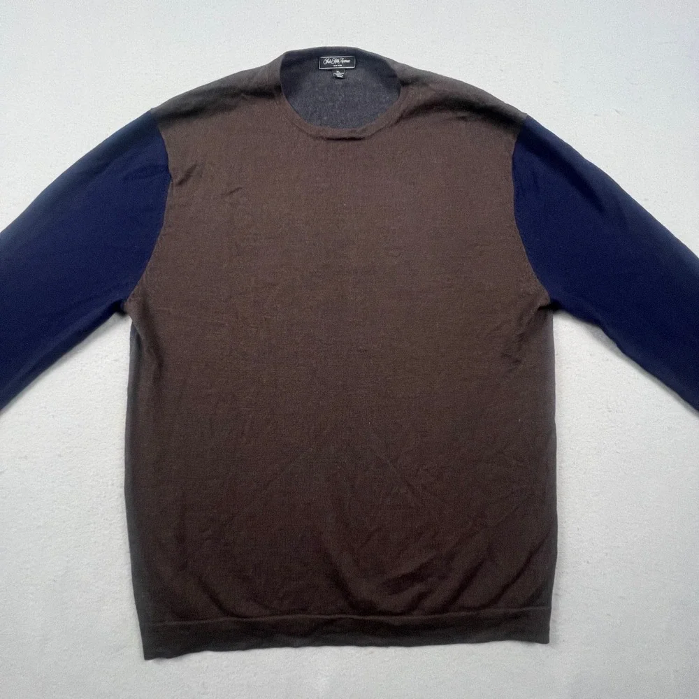 Saks Fifth Avenue Sweater Mens XL Brown Merino Wool Colorblock Crewneck Pullover